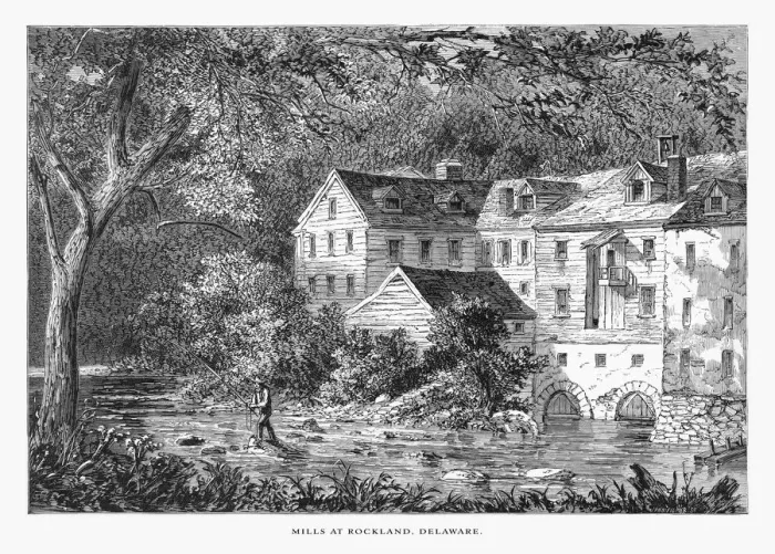 Framed Print : Mills at Rockland, Brandywine River, Rockland, Delaware, United States, American Victorian Engraving, 1872 Framed Print : Mills at Rockland, Brandywine River, Rockland, Delaware, United States, American Victorian Engraving, 1872