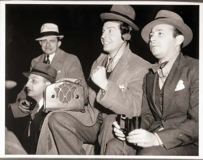 Framed Print : Milton Berle Listens to Radio at Fight Framed Print : Milton Berle Listens to Radio at Fight