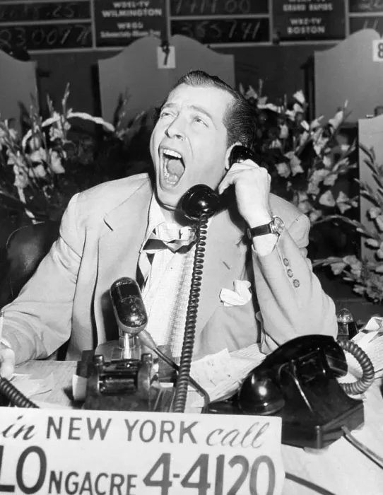 Framed Print : Milton Berle Yawning on Phone During Telethon Framed Print : Milton Berle Yawning on Phone During Telethon