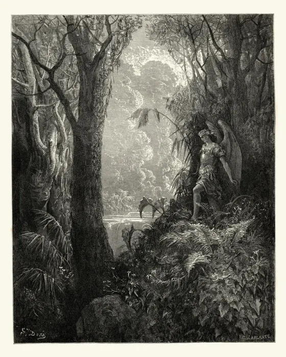 Framed Print : Miltons Paradise Lost - Gustave Dore - happy rural seat