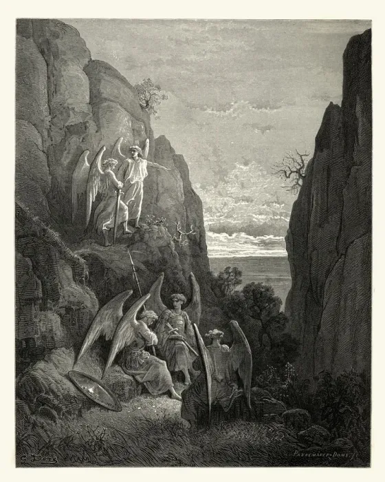 Framed Print : Miltons Paradise Lost - Gustave Dore - Uriel Returned