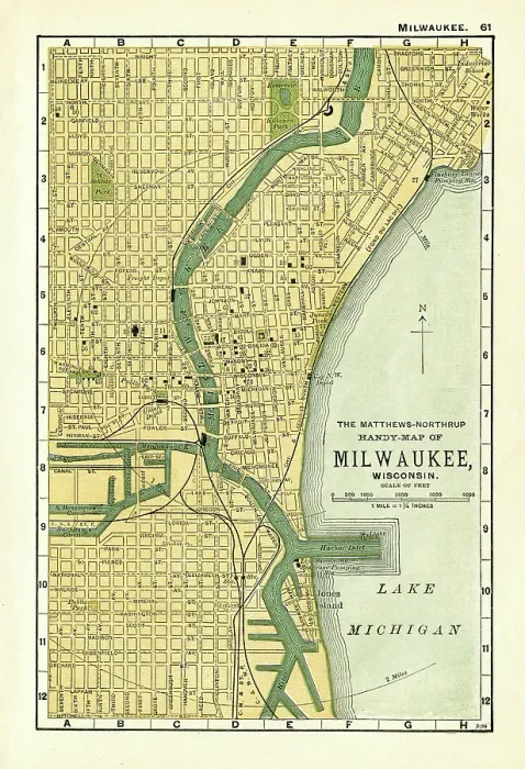 Framed Print : Milwaukee USA map 1898 Framed Print : Milwaukee USA map 1898