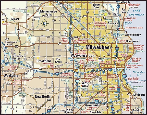 Milwaukee, Wisconsin Area Street Map