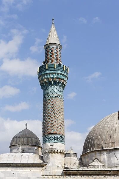 Minaret with faience, Green Mosque or Yesil Camii, Iznik, Bursa Province, Marmara Region, Turkey