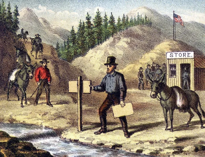 Framed Print : Miner and mule near store Framed Print : Miner and mule near store