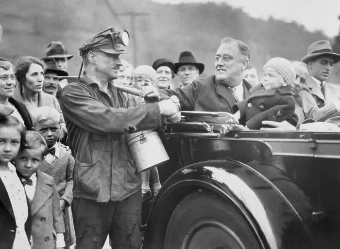 Framed Print : Miner Shakes Hands with Governor Franklin D. Roosevelt Framed Print : Miner Shakes Hands with Governor Franklin D. Roosevelt