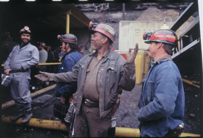 Framed Print : Miners Conversing Outside Shaft Framed Print : Miners Conversing Outside Shaft