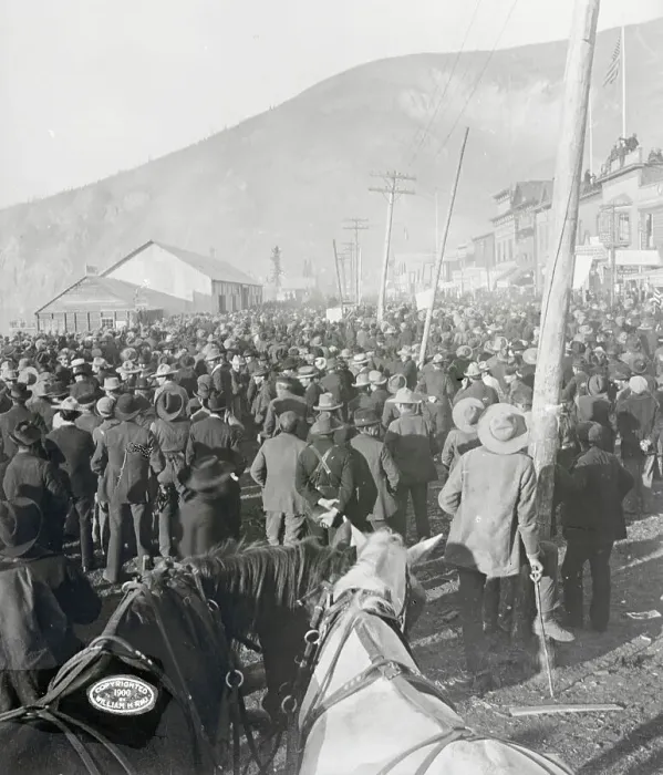 Framed Print : Miners Crowding Street
