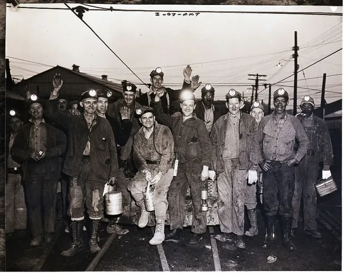 Framed Print : Miners with Headlamps Waving at Early Dawn Framed Print : Miners with Headlamps Waving at Early Dawn