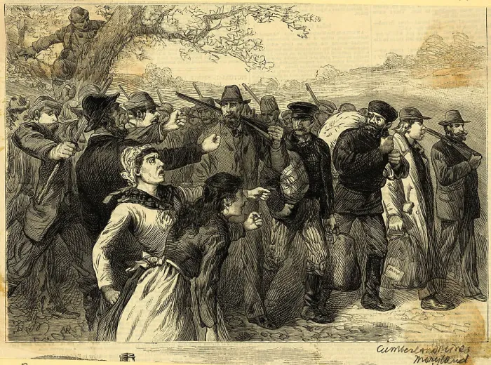 Framed Print : Miners Threaten Immigrant Strikebreakers