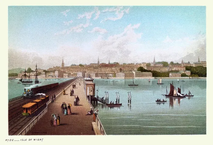 Framed Print : Miniature steam trains on the pier at Ryde on Isle of Wight, Victorian seaside town 19th Century Framed Print : Miniature steam trains on the pier at Ryde on Isle of Wight, Victorian seaside town 19th Century