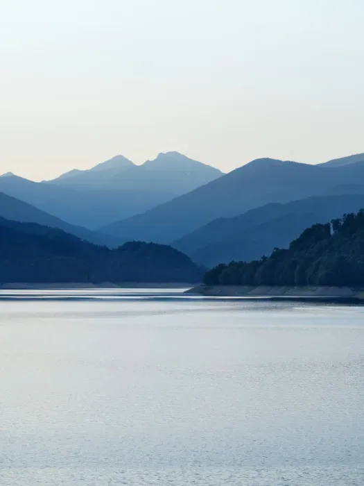 Framed Print : Minimal blue lakescape at sunset Framed Print : Minimal blue lakescape at sunset