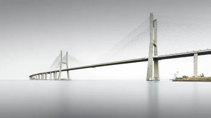 Framed Print : Minimalist long exposure of the famous Ponte Vasco da Gama bridge over the Tagus in Lisbon, Portugal Framed Print : Minimalist long exposure of the famous Ponte Vasco da Gama bridge over the Tagus in Lisbon, Portugal