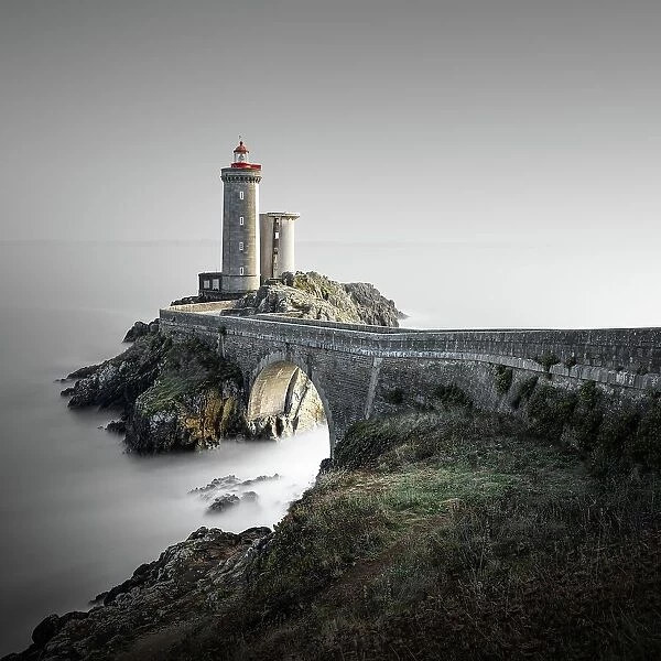Minimalist long exposure at sunset at Phare de Petit Minou lighthouse on the coast of Brittany, France