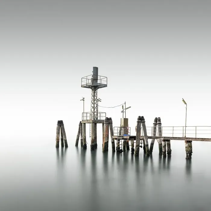 Framed Print : Minimalist wooden footbridge in fog in the Venice Lagoon, Italy Framed Print : Minimalist wooden footbridge in fog in the Venice Lagoon, Italy