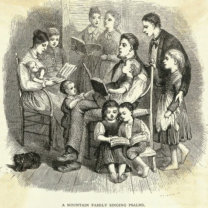 Framed Print : Minister and His Family Singing Hymns from Books Framed Print : Minister and His Family Singing Hymns from Books