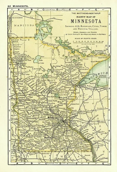 Framed Print : Minnesota state map 1898 Framed Print : Minnesota state map 1898