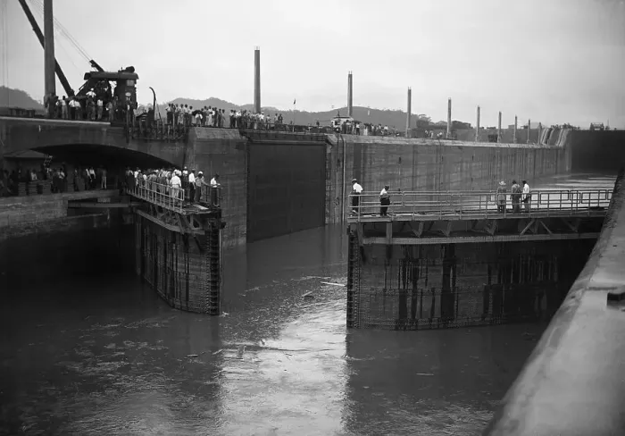 Framed Print : Miraflores Locks Opening to Receive First Ship Framed Print : Miraflores Locks Opening to Receive First Ship