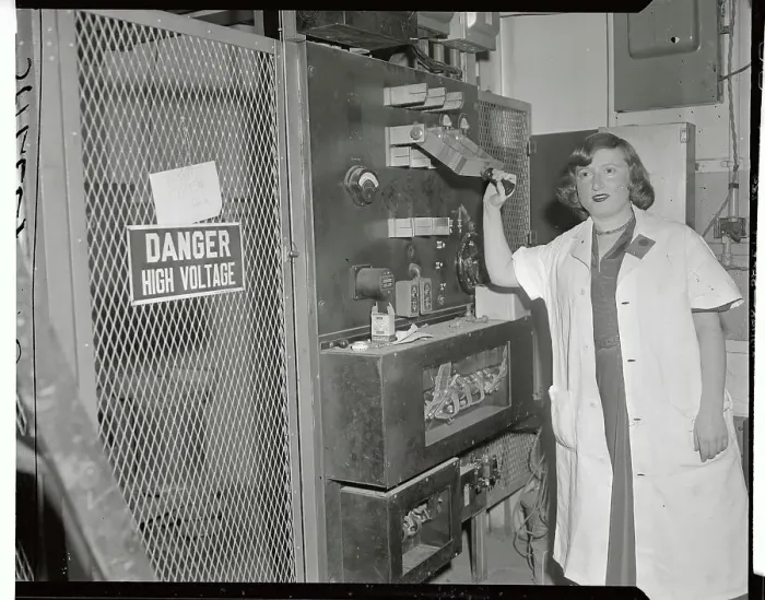 Framed Print : Miriam Levin Standing Near Radioactive Equipment Framed Print : Miriam Levin Standing Near Radioactive Equipment