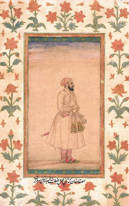 Framed Print : Mírzá Bahmán Iʿtiqád Xán in profile holding dagger Framed Print : Mírzá Bahmán Iʿtiqád Xán in profile holding dagger