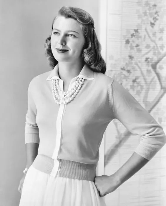 Framed Print : Miss America Marian McKnight Modeling Cardigan