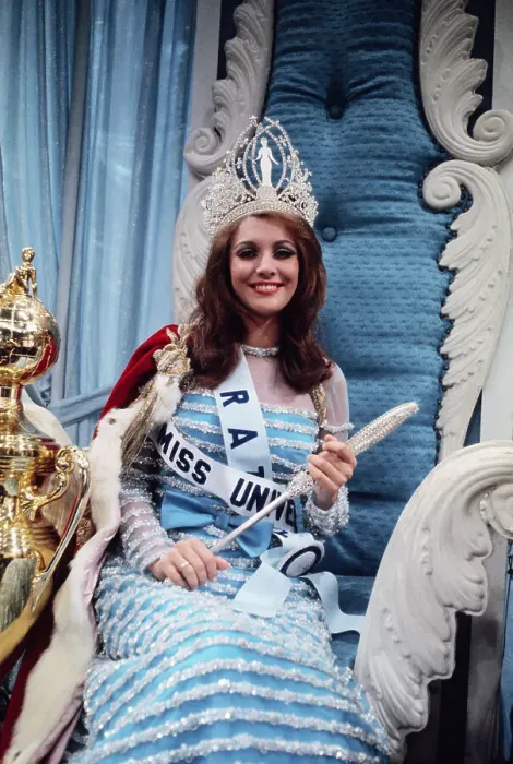 Framed Print : Miss Universe 1968 Posing in Chair Framed Print : Miss Universe 1968 Posing in Chair