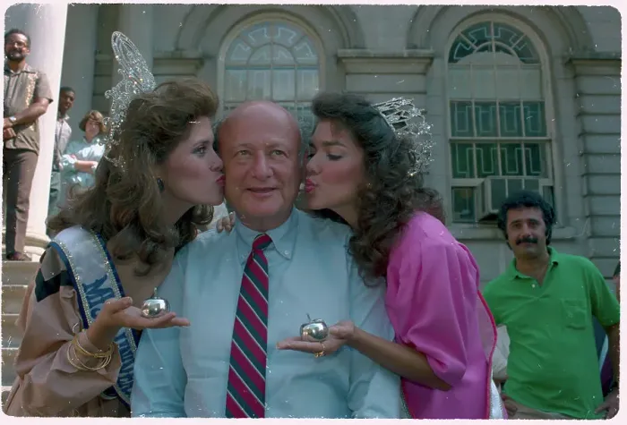Framed Print : Miss USA and Miss Universe Kissing Mayor Edward Koch at Ceremony Framed Print : Miss USA and Miss Universe Kissing Mayor Edward Koch at Ceremony