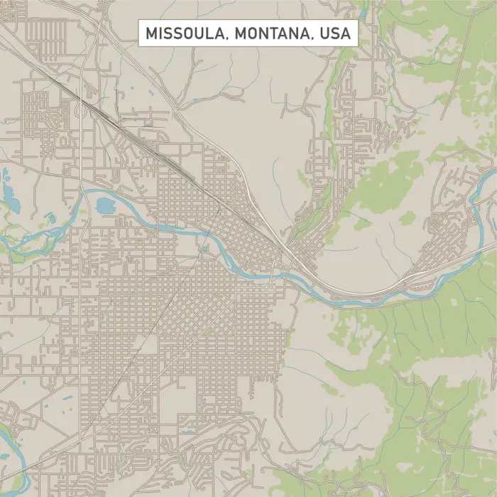 Framed Print : Missoula Montana US City Street Map Framed Print : Missoula Montana US City Street Map