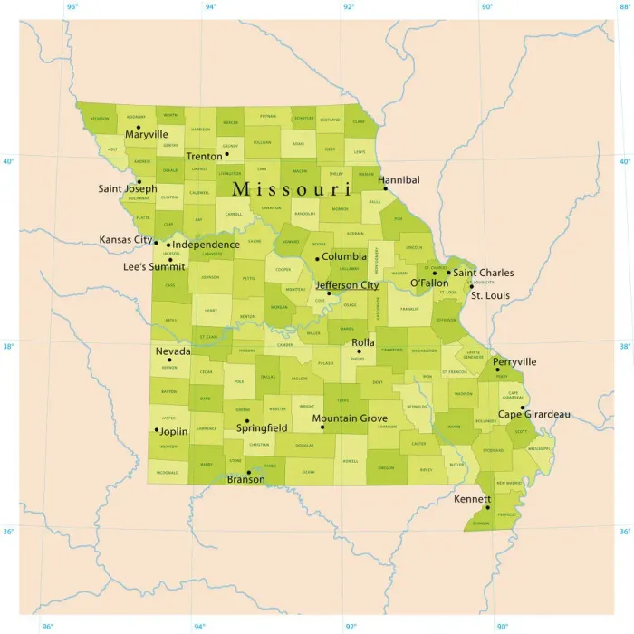 Framed Print : Missouri Vector Map Framed Print : Missouri Vector Map
