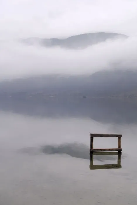 Framed Print : Mist over Lake Bohinj in autumn, Slovenia, Europe