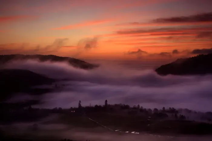 Framed Print : Mist valley with dawn Light - Dunkeld
