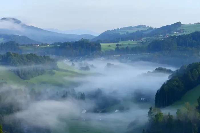 Framed Print : Misty landscape in autumn, Hirzel area, Zurich, Switzerland, Europe Framed Print : Misty landscape in autumn, Hirzel area, Zurich, Switzerland, Europe