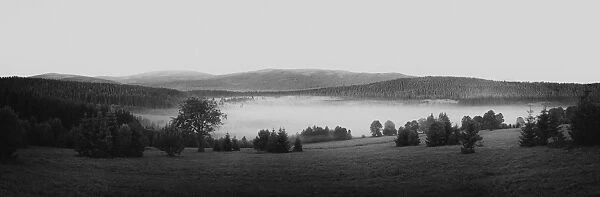 Misty morning landscape, wide angle image (panorama)