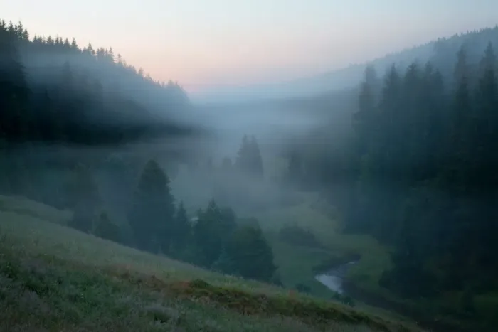 Framed Print : Misty morning river valley landscape Framed Print : Misty morning river valley landscape