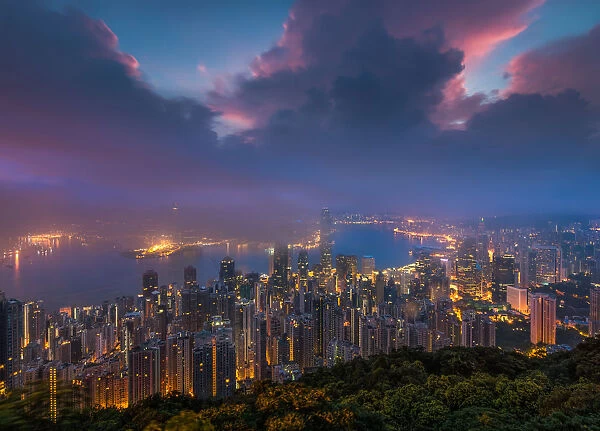 misty morning view of Hong Kong