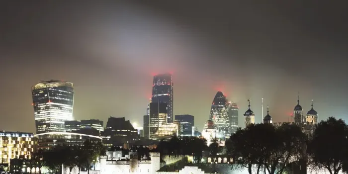 Framed Print : Misty night in London - panoramic view Framed Print : Misty night in London - panoramic view