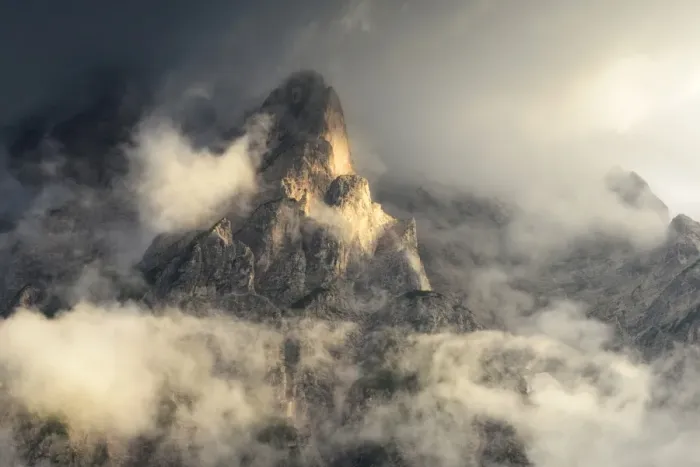 Framed Print : Misty peak, Croda del Becco, Dolomites Framed Print : Misty peak, Croda del Becco, Dolomites