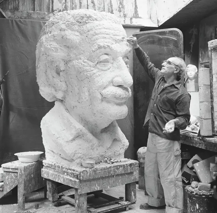 Framed Print : Mitchell Fields Finishing Bust of Albert Einstein Framed Print : Mitchell Fields Finishing Bust of Albert Einstein
