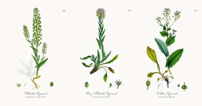 Framed Print : Mithridate Pepperwort, Lepidium campestre, Victorian Botanical Illustration, 1863