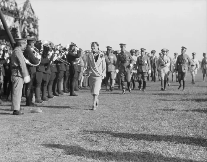 Framed Print : Mme. Chiang Kai-Shek Walks Past Band Framed Print : Mme. Chiang Kai-Shek Walks Past Band