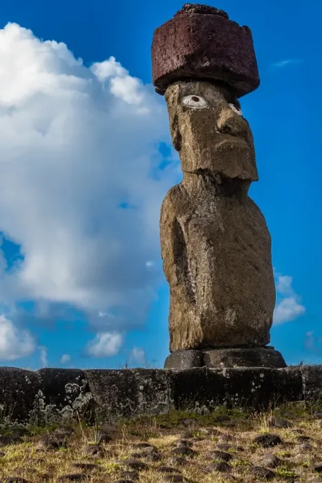 Framed Print : Moai statue of Easter Island with pukao topknot Framed Print : Moai statue of Easter Island with pukao topknot