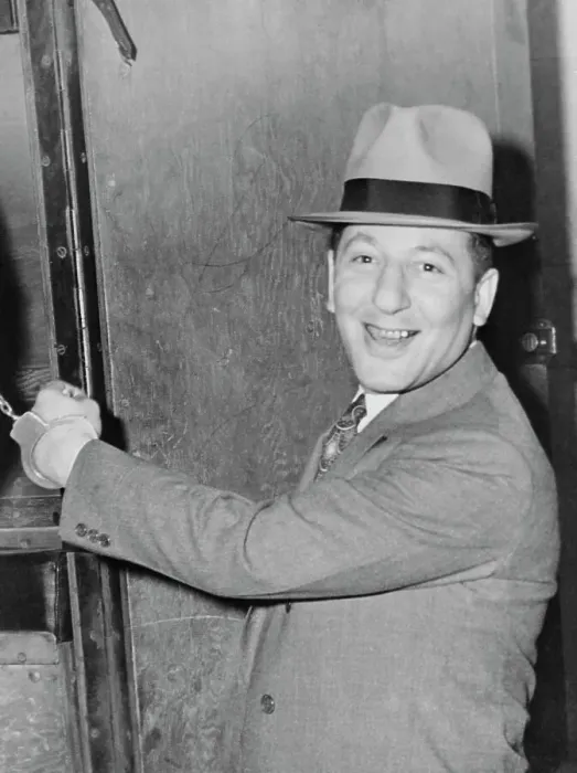 Framed Print : Mob Boss Louis Buchalter Smiling in Hand Cuff