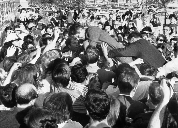 Framed Print : Mobbed. Believe it or not there is a car beneath Senator Robert F Framed Print : Mobbed. Believe it or not there is a car beneath Senator Robert F