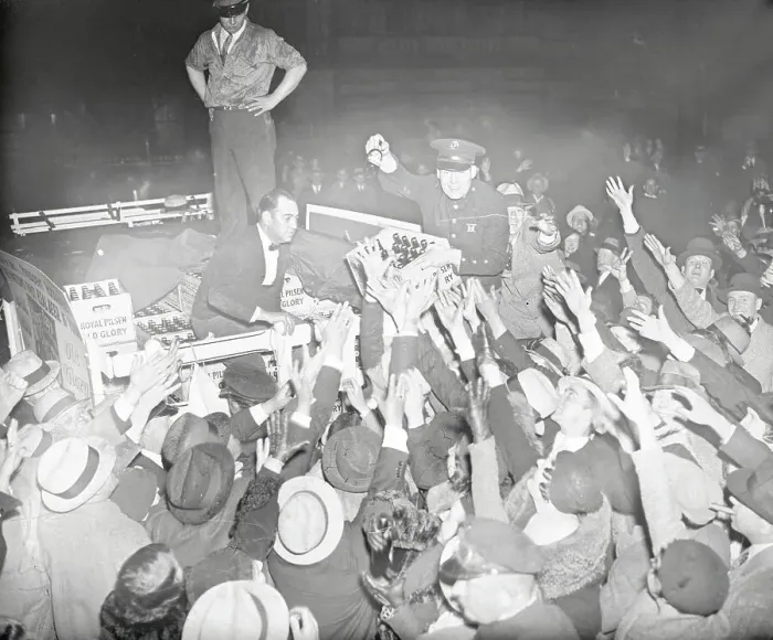 Framed Print : Mobbed for Free Beer;The End of Prohibition Framed Print : Mobbed for Free Beer;The End of Prohibition