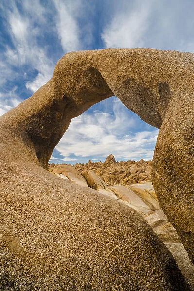 Mobius Arch with clouds, Alabama Hills Recreation Area, California, USA