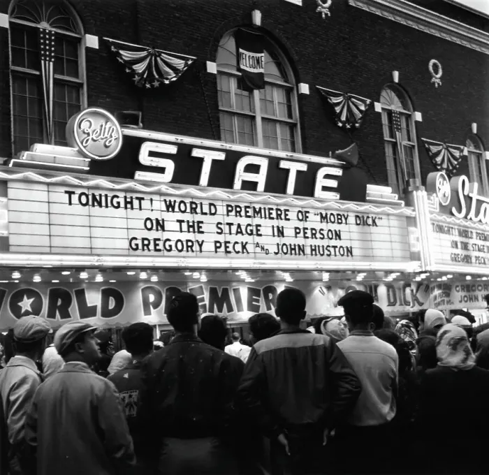 Framed Print : Moby Dick. Marquee outside premiere of the film Moby Dick, 1956 Framed Print : Moby Dick. Marquee outside premiere of the film Moby Dick, 1956
