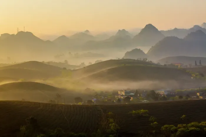 Framed Print : Moc Chau Plateau in Fog - Vietnam - Travel Destination Framed Print : Moc Chau Plateau in Fog - Vietnam - Travel Destination