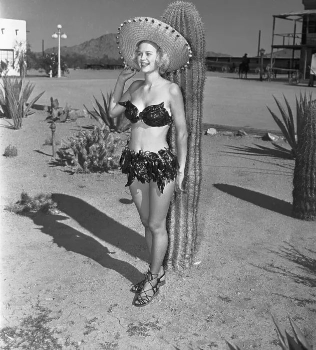 Framed Print : Model Poses in a Desert Chili Pepper Bikini Framed Print : Model Poses in a Desert Chili Pepper Bikini