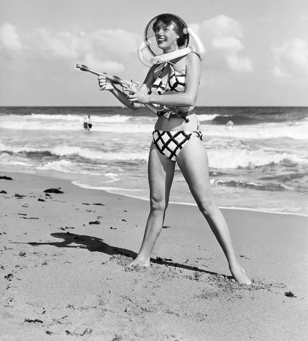 Framed Print : Model in Space Helmet and Bikini, 1952 Framed Print : Model in Space Helmet and Bikini, 1952