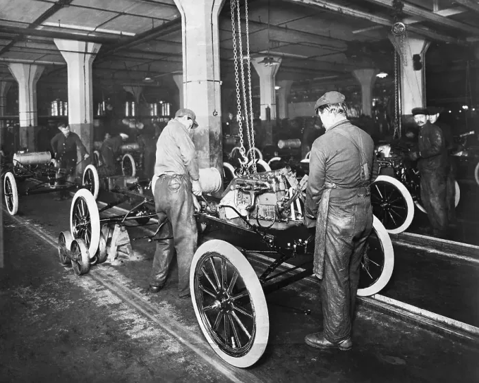 Framed Print : Model T Being Assembled in Ford Plant Framed Print : Model T Being Assembled in Ford Plant